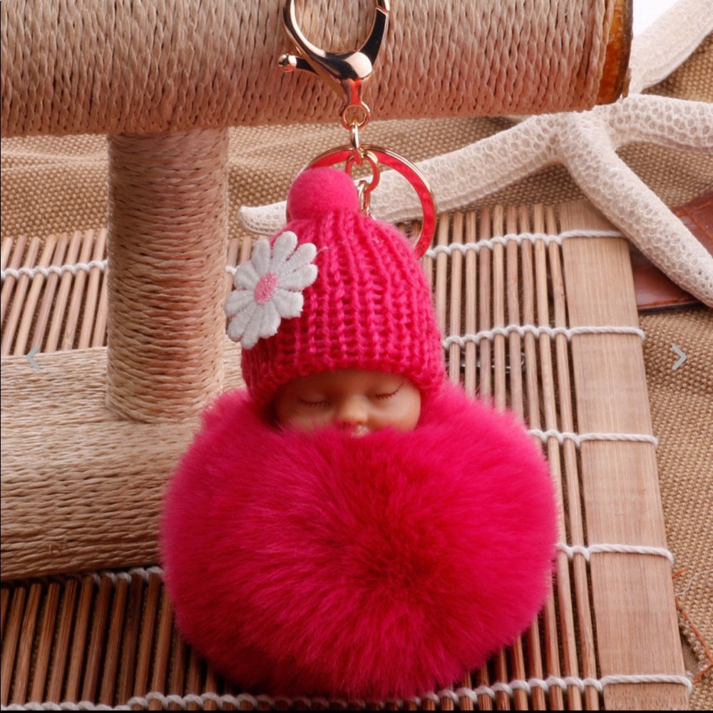 Sleeping Baby Pom Keychain
